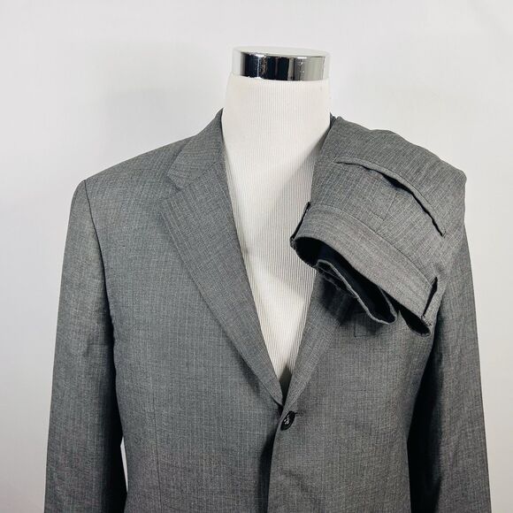 Banana Republic 44R Suit 38x28 Flat Front Gray Stripe Three Button Double Vented